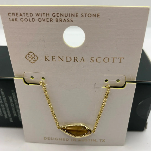 KENDRA SCOTT Genuine Tiger's Eye Stone Pendant Feminine Necklace 14k Gold NWT - Picture 4 of 5